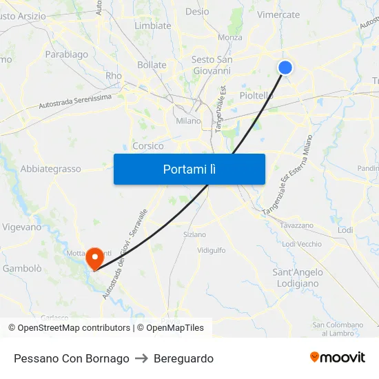 Pessano Con Bornago to Bereguardo map