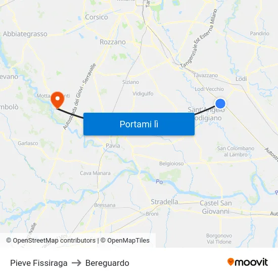 Pieve Fissiraga to Bereguardo map