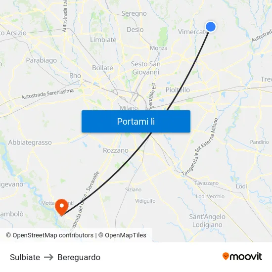 Sulbiate to Bereguardo map