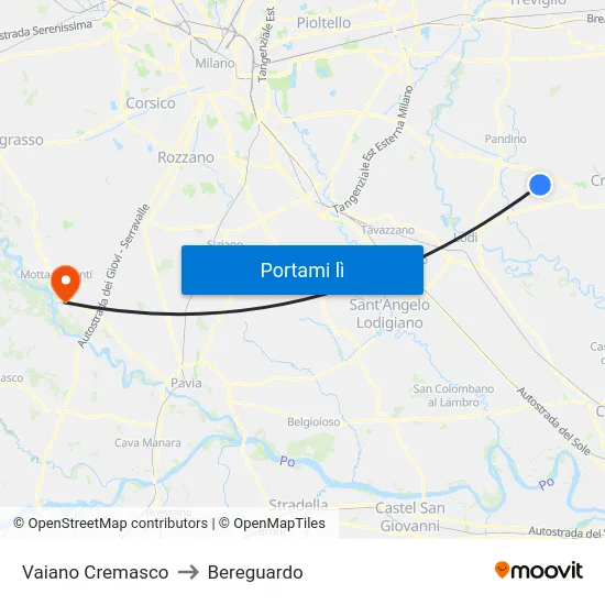 Vaiano Cremasco to Bereguardo map
