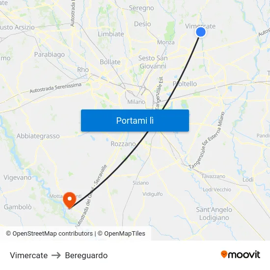 Vimercate to Bereguardo map