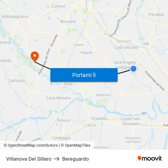 Villanova Del Sillaro to Bereguardo map