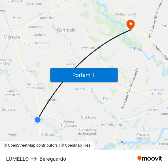 LOMELLO to Bereguardo map