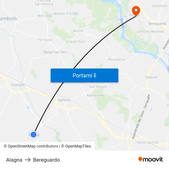 Alagna to Bereguardo map