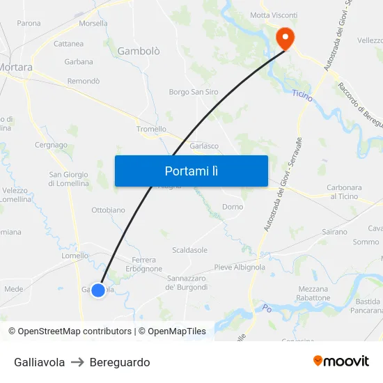 Galliavola to Bereguardo map
