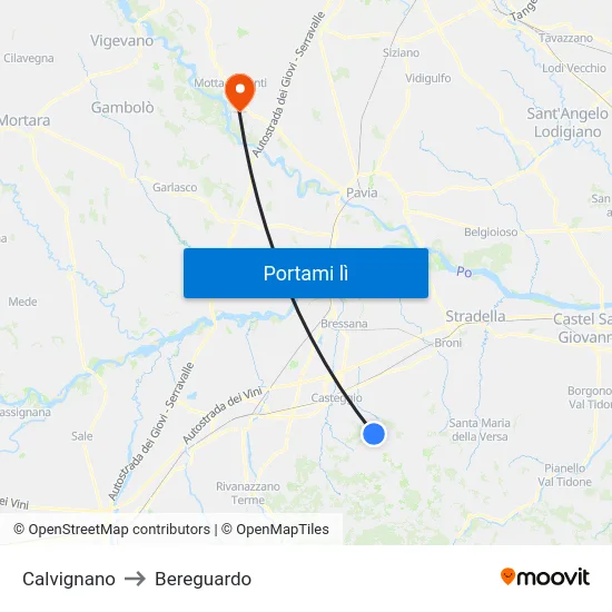 Calvignano to Bereguardo map