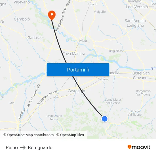 Ruino to Bereguardo map