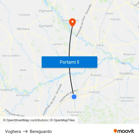 Voghera to Bereguardo map