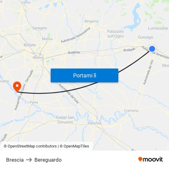 Brescia to Bereguardo map