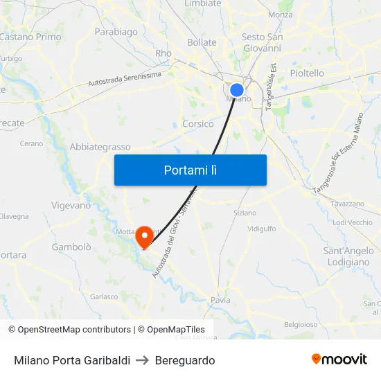 Milano Porta Garibaldi to Bereguardo map