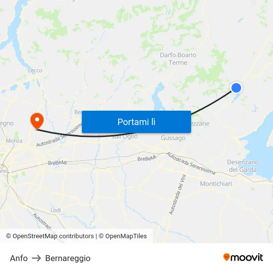 Anfo to Bernareggio map