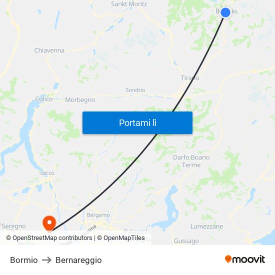 Bormio to Bernareggio map