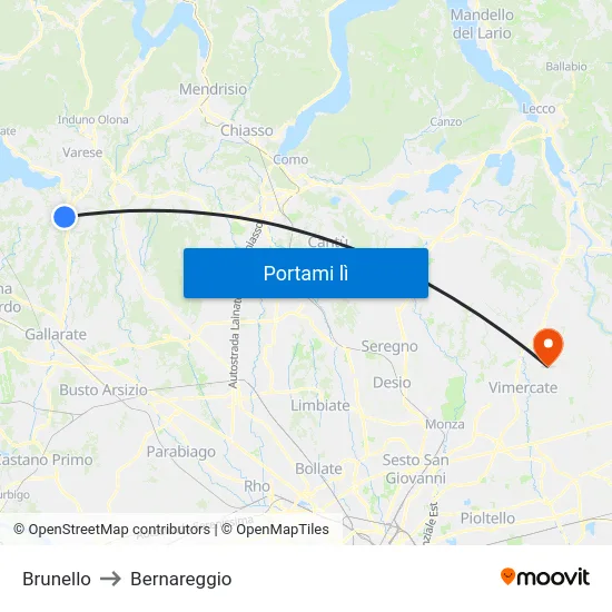 Brunello to Bernareggio map