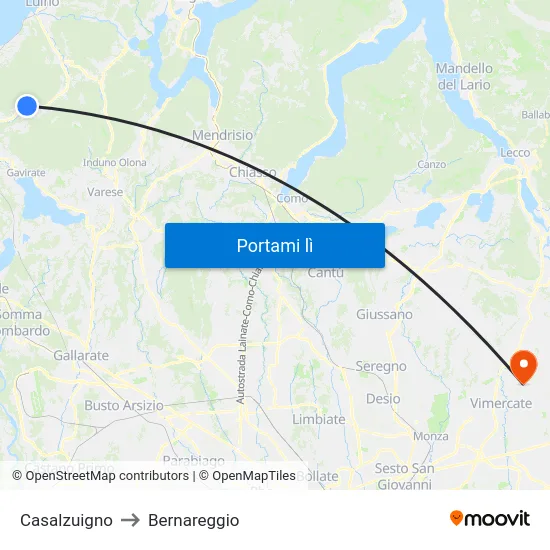 Casalzuigno to Bernareggio map