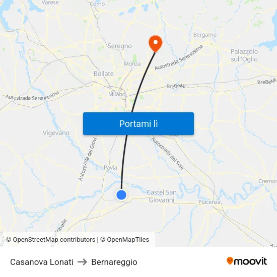 Casanova Lonati to Bernareggio map