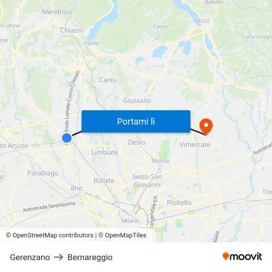 Gerenzano to Bernareggio map