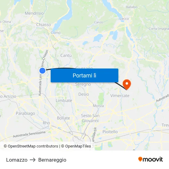 Lomazzo to Bernareggio map