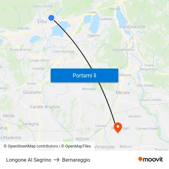 Longone Al Segrino to Bernareggio map