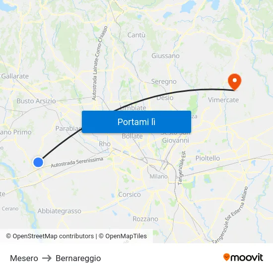 Mesero to Bernareggio map