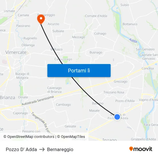 Pozzo D' Adda to Bernareggio map