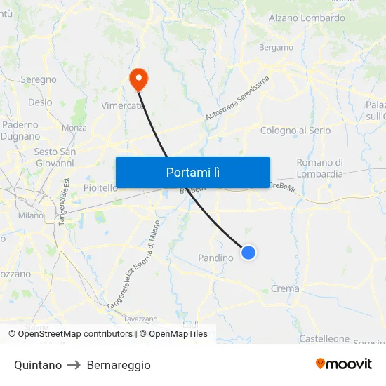 Quintano to Bernareggio map