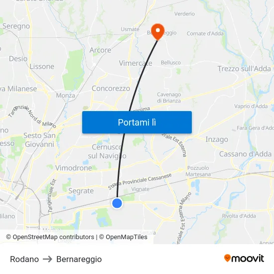 Rodano to Bernareggio map