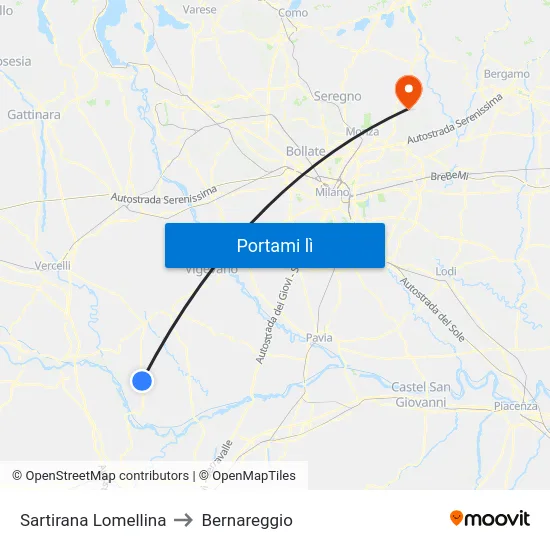 Sartirana Lomellina to Bernareggio map