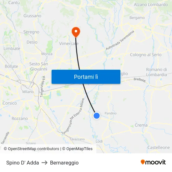 Spino D' Adda to Bernareggio map