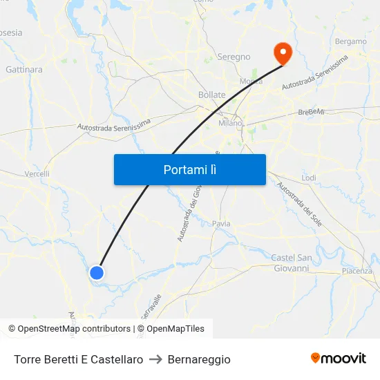 Torre Beretti E Castellaro to Bernareggio map