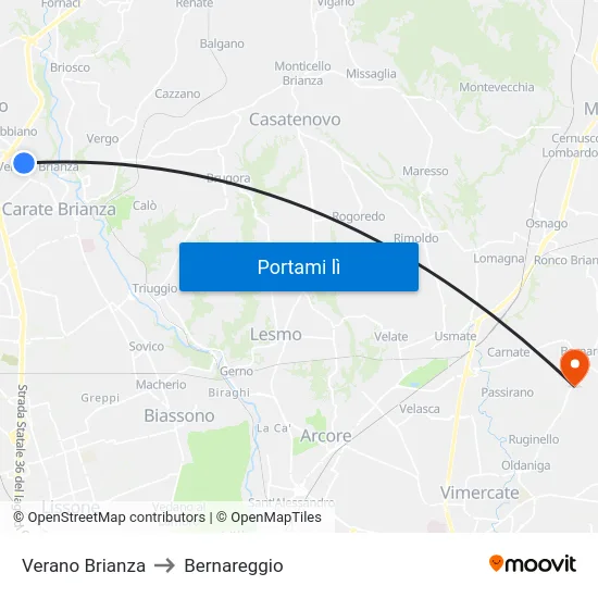 Verano Brianza to Bernareggio map