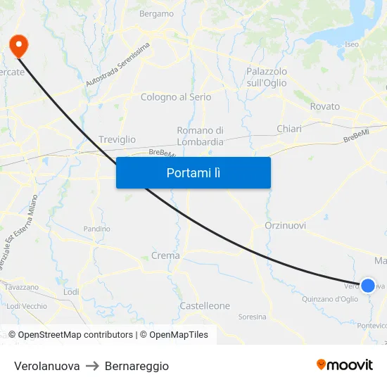 Verolanuova to Bernareggio map