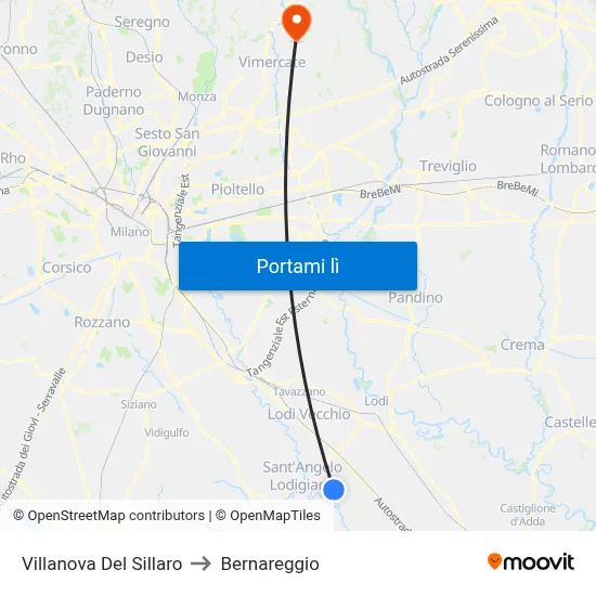 Villanova Del Sillaro to Bernareggio map
