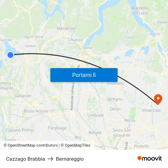 Cazzago Brabbia to Bernareggio map