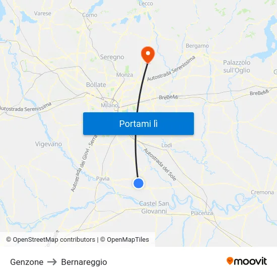 Genzone to Bernareggio map