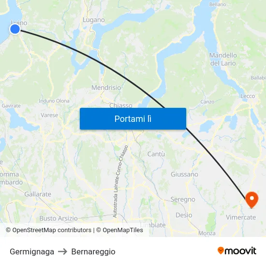 Germignaga to Bernareggio map