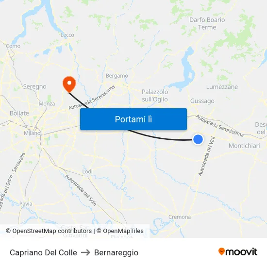 Capriano Del Colle to Bernareggio map