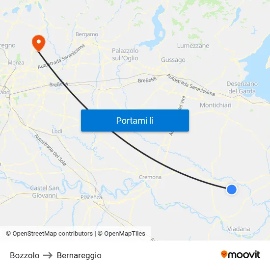 Bozzolo to Bernareggio map