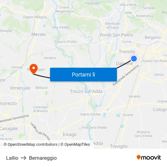Lallio to Bernareggio map