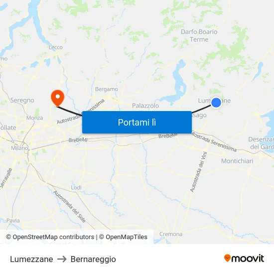 Lumezzane to Bernareggio map