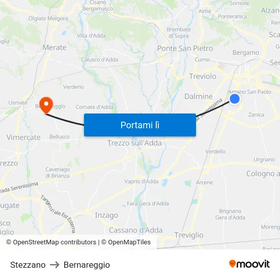 Stezzano to Bernareggio map