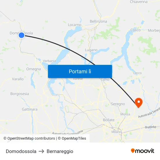 Domodossola to Bernareggio map
