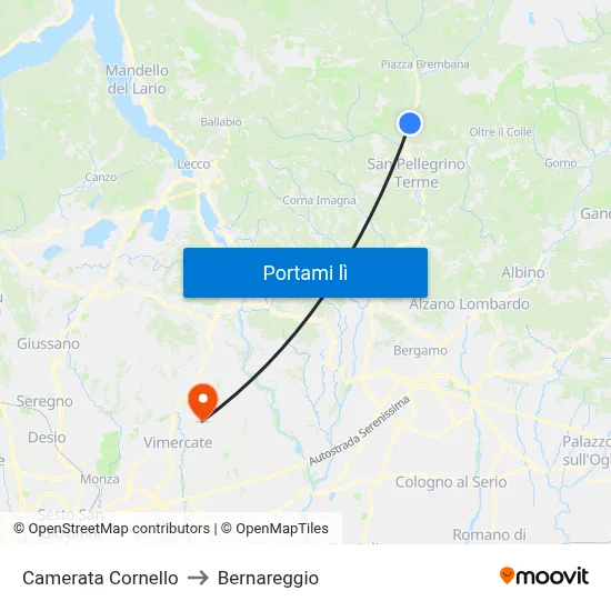 Camerata Cornello to Bernareggio map