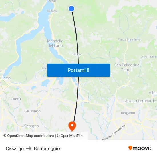 Casargo to Bernareggio map