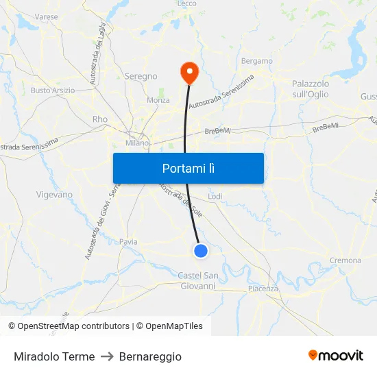 Miradolo Terme to Bernareggio map