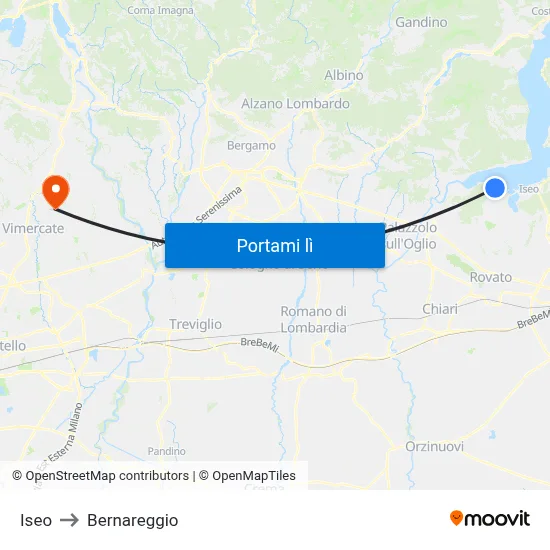 Iseo to Bernareggio map