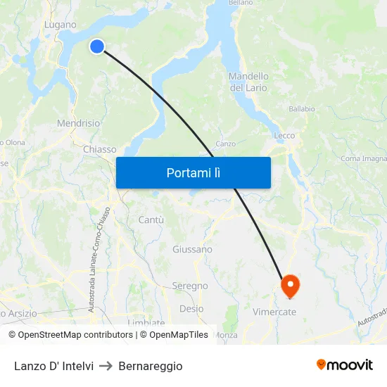 Lanzo D' Intelvi to Bernareggio map