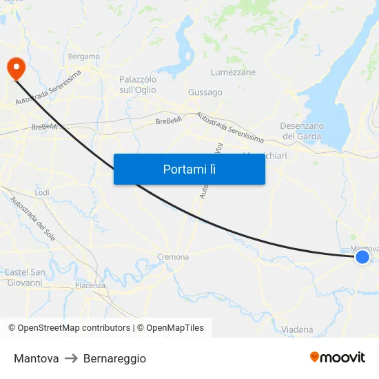 Mantova to Bernareggio map