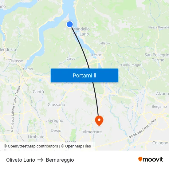 Oliveto Lario to Bernareggio map