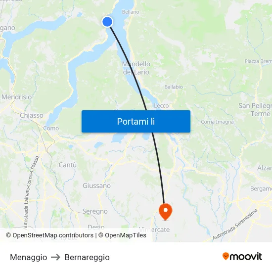 Menaggio to Bernareggio map