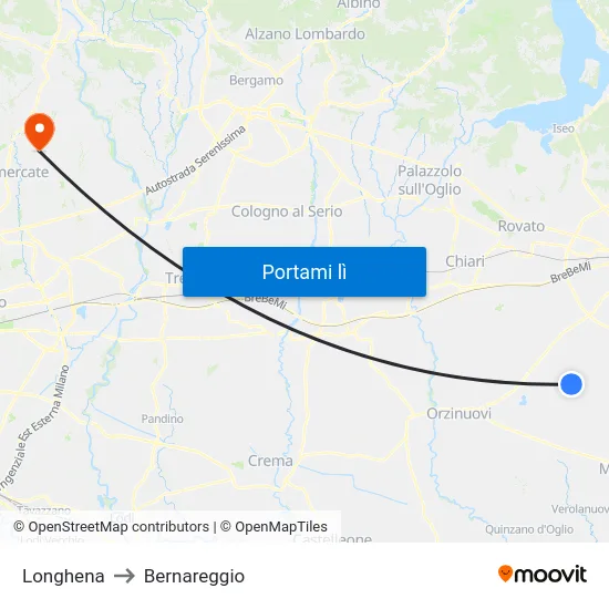 Longhena to Bernareggio map